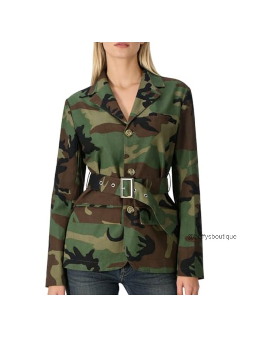 Oversized Denim Camo Blazer Jacket Long Sleeve Trench Coat
